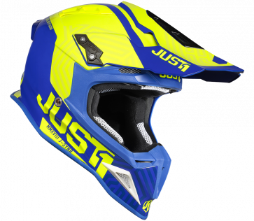 Just1 Synchro Motocross Enduro Helm J12 Carbon Neongelb Blau 