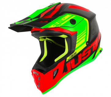 Just1 J38 Motocross Enduro Helm Blade Rot - Lime - Schwarz Matt