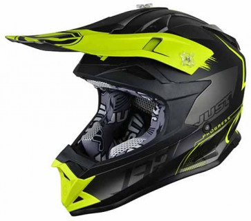 Just1 Motocross Enduro Helm J32 Pro Kick Schwarz Titan Gelb Größe L